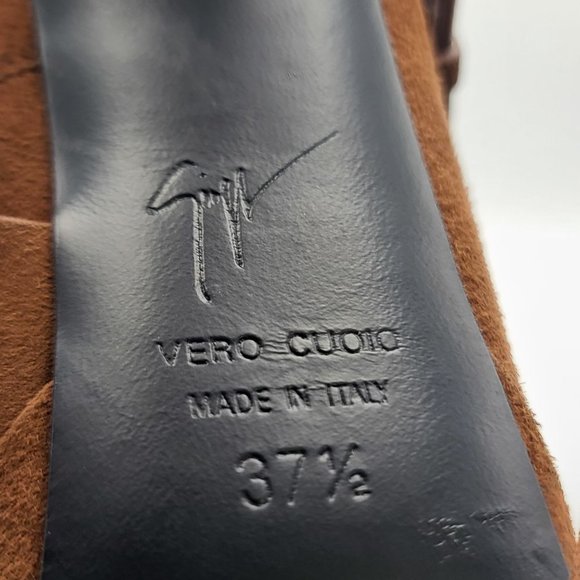 GIUSEPPE Zanotti Booties Tan Suede Buckle Platform Ankle Boots Size 37.5 - Picture 7 of 7